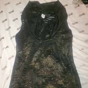 Daytrip gold shimmer deconstructed mesh cowl top